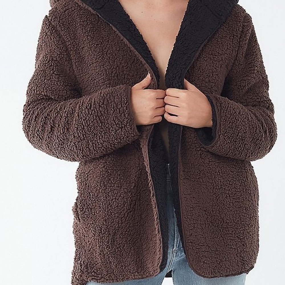 UO Carmella Reversible Hoody Teddy Jacket